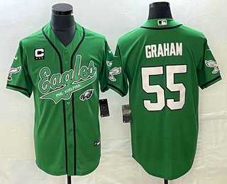 Mens Philadelphia Eagles #55 Brandon Graham Green C Patch Cool Base Stitched Baseball Jersey->philadelphia eagles->NFL Jersey
